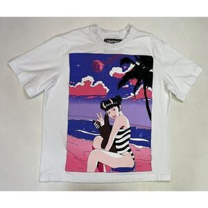 Praying Rabbit Graphic T-shirt Women Small White Short Sleeve